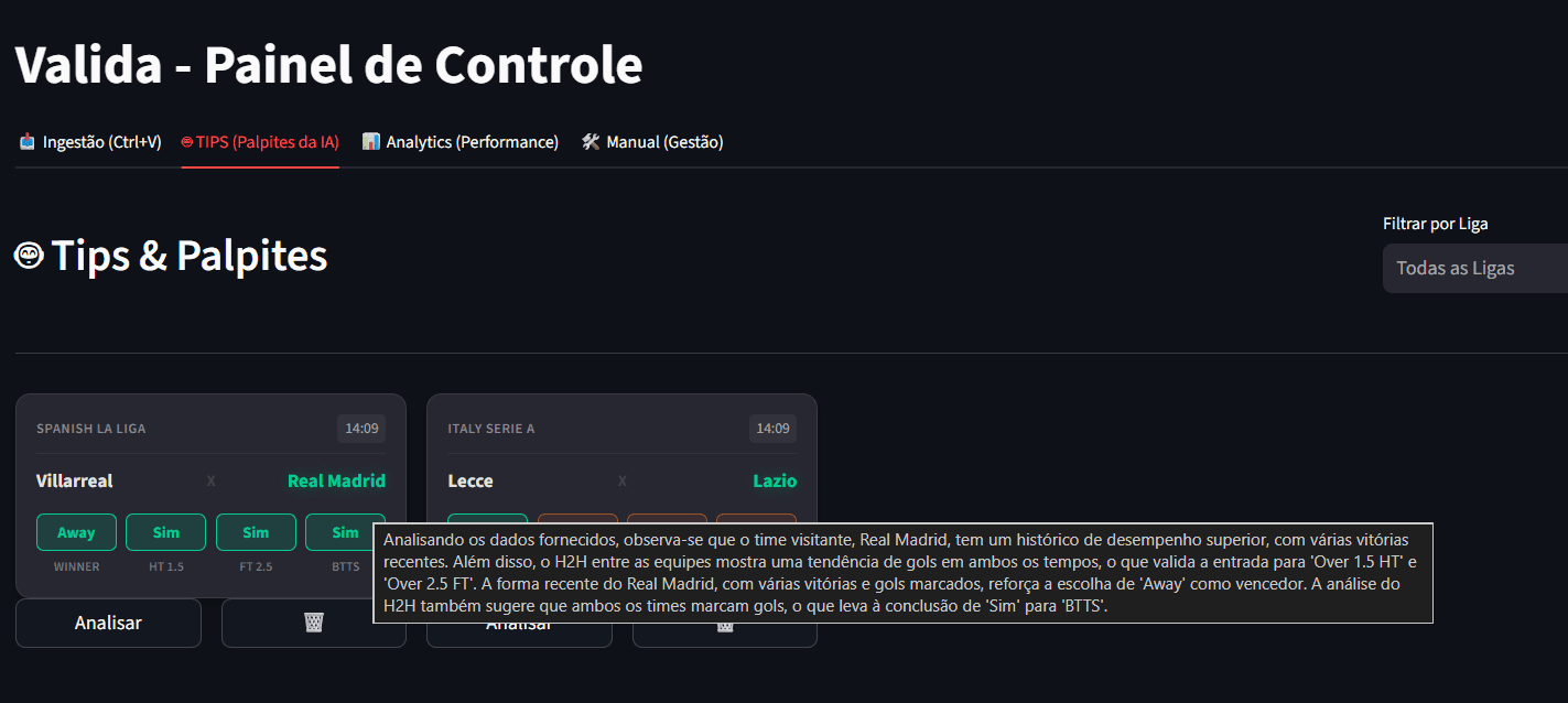 Valida - Painel de Tips